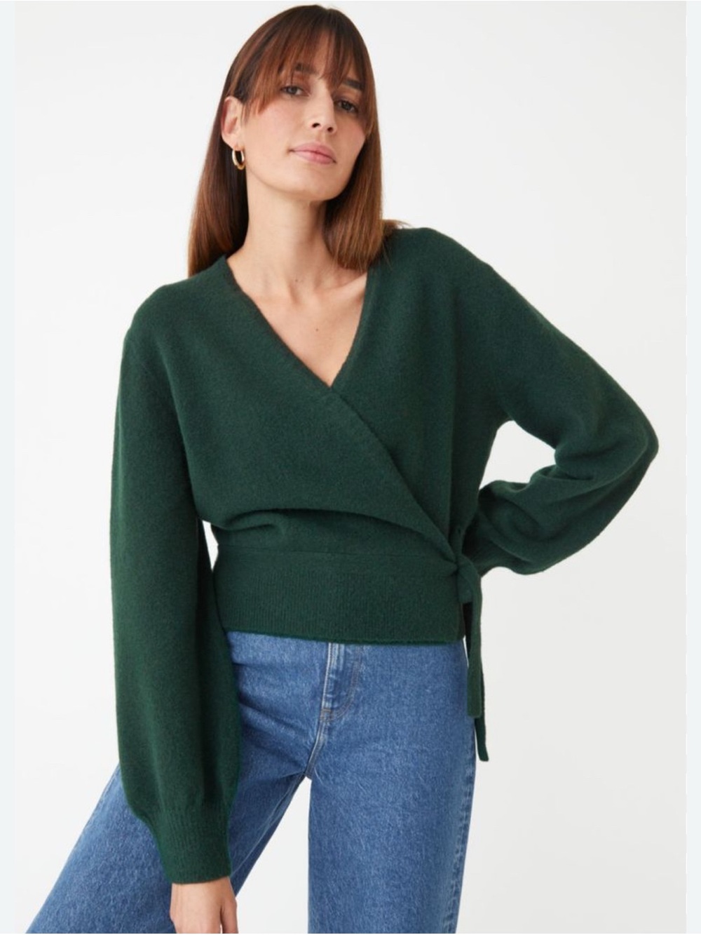 & Other Stories Forest Green Wrap V-Neck Sweater wool blend women’s large